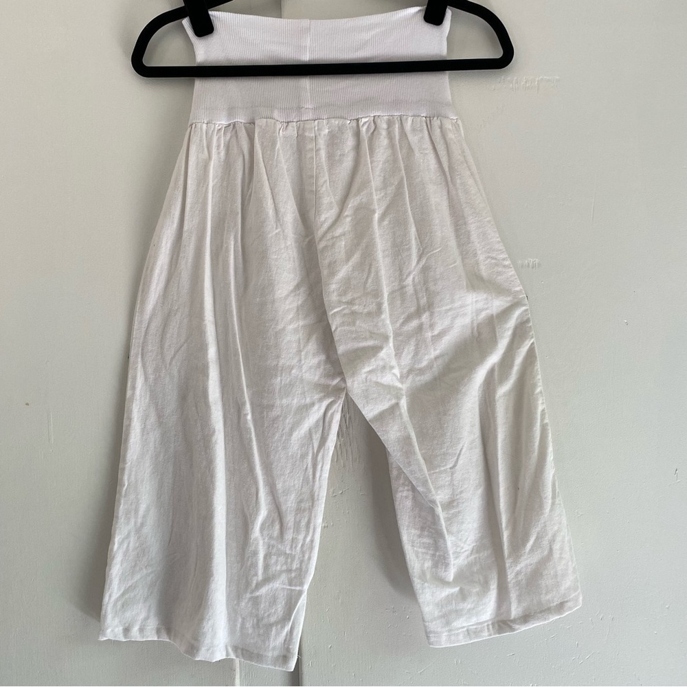 Wide Leg Italian Linen Cropped Ribbed Asymmetrical Side Cinch Balloon M - Picture 5 of 7